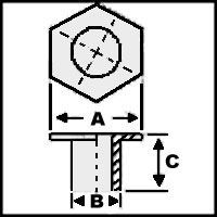 Esquema de medidas Ojete hexagonal de hierro